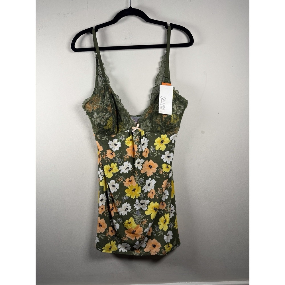 NEW‎ GILLIGAN & O'MALLEY XL Nursing Baby Doll Green Lace Floral Camisole Nighty